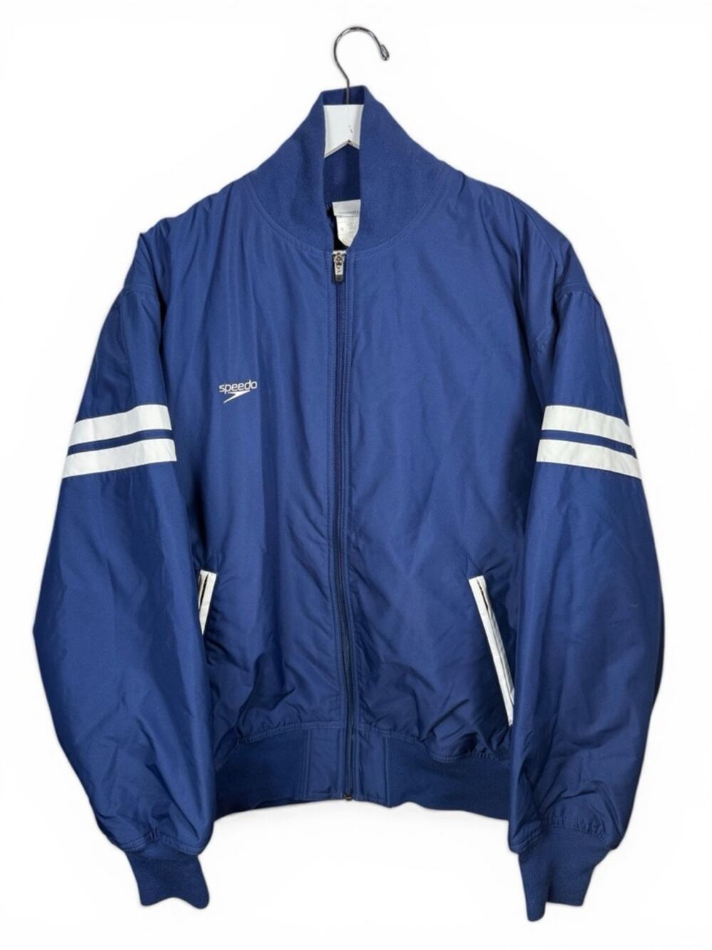 Speedo Men’s Vintage Full-zip Quilted Jacket in Blue and White NEW with tag Sz L